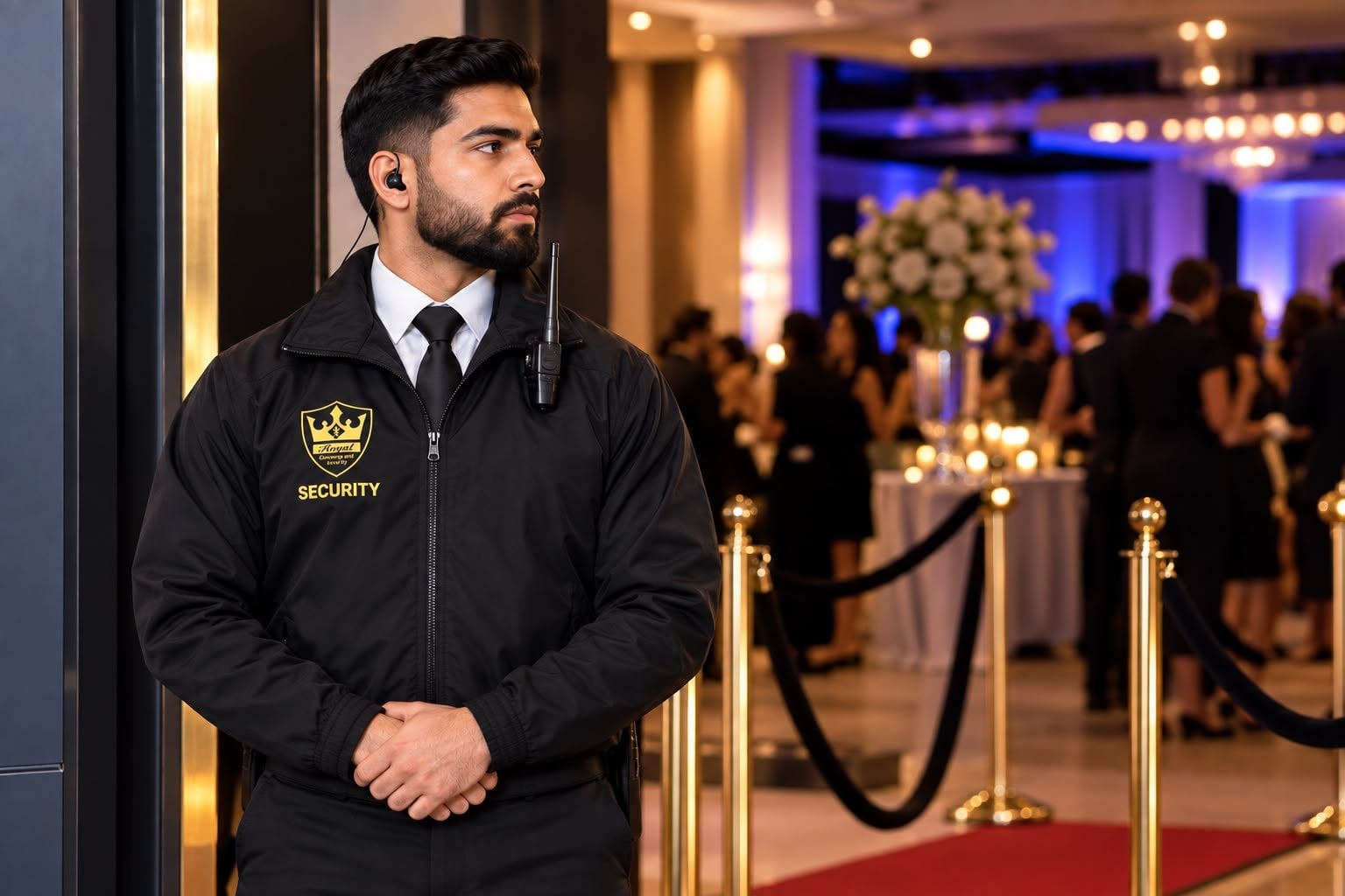 Royal security officer on the red carpet at an event